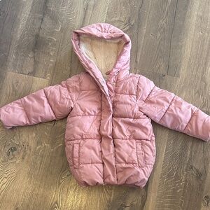 Girls Pink Hooded Puffer Jacket